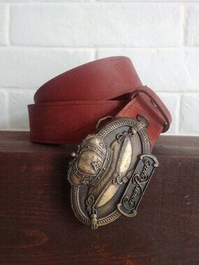 Vintage Men's Crown Royal made in Canada genuine leather belt brass toned buckle